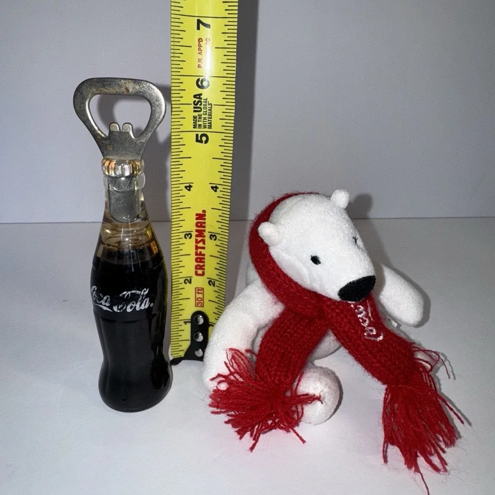 Vtg COCA-COLA Plush Polar Bear &‎ Liquid Filled Soda Bottle Opener